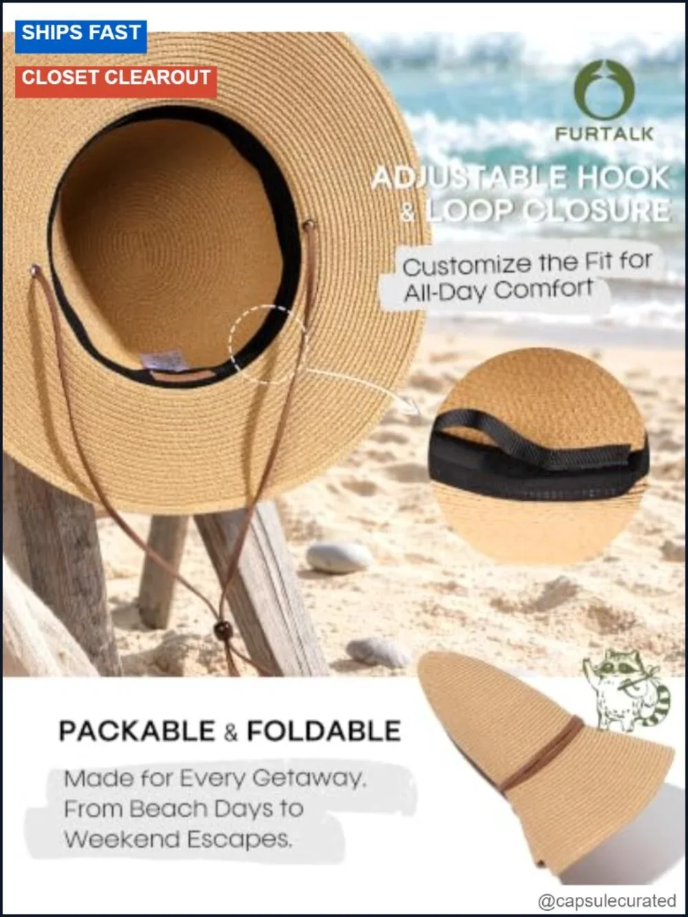 Wide Brim UPF Straw Sun Hat with Wind Lanyard